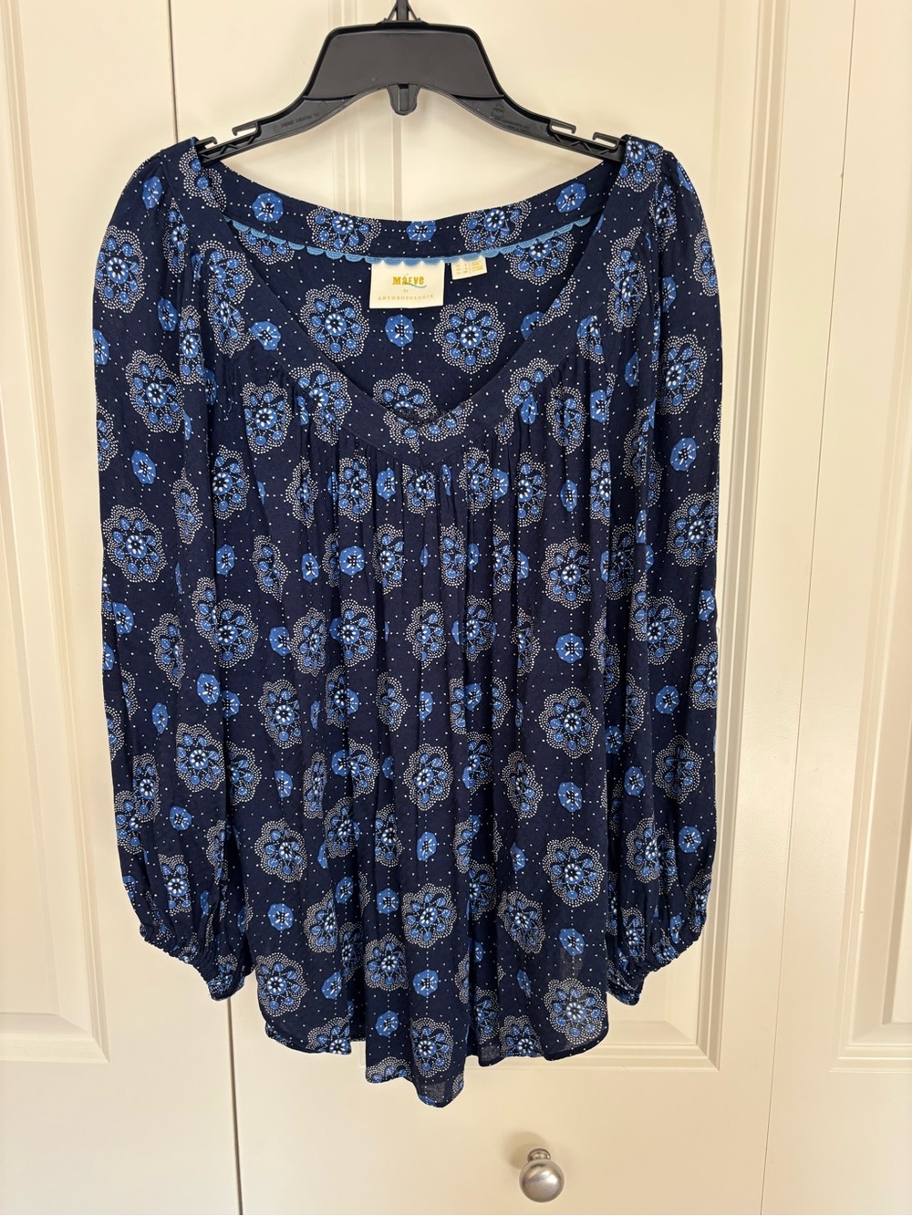 Women’s Anthropologie Maeve Boswell Navy 3/4 Sleeve Blue Blouse Size 4.